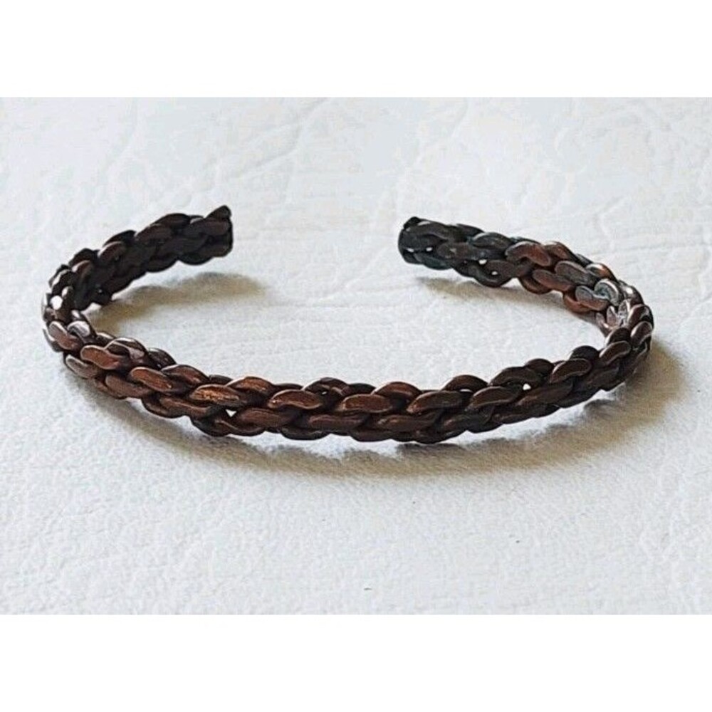 Vintage Copper Handmade Braided Cuff Bracelet 6”Long